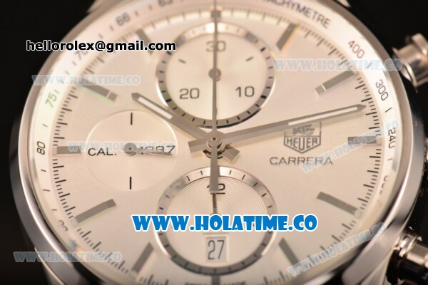Tag Heuer Carrera Calibre 1887 Chrono Swiss Valjoux 7750 Autoamtic Full Steel with White Dial and Stick Markers (ZF) - Click Image to Close